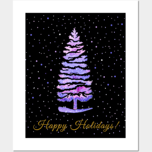 Happy holidays greeting watercolor fantastic pine tree Posters and Art